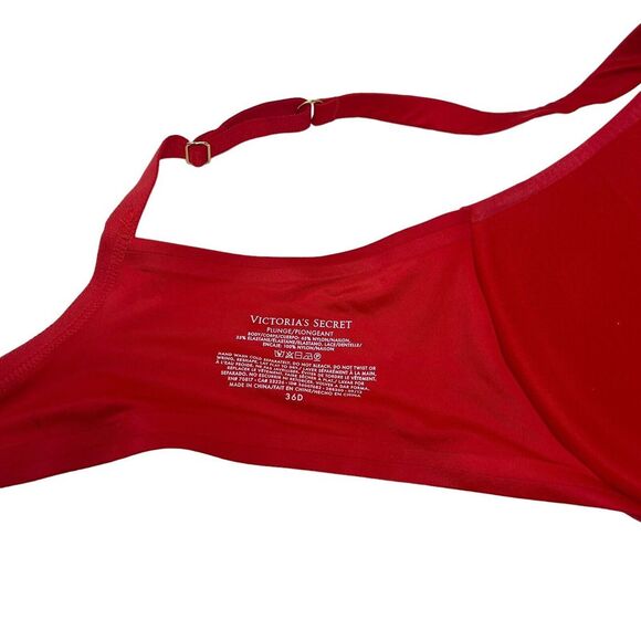 Victoria's Secret Very Sexy Padded Plunge Pushup Bra 36D Underwired Red Jeweled - Picture 6 of 6